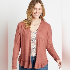 Maurices Women's Mauve Knit Ruffled Hem Cardigan- XL